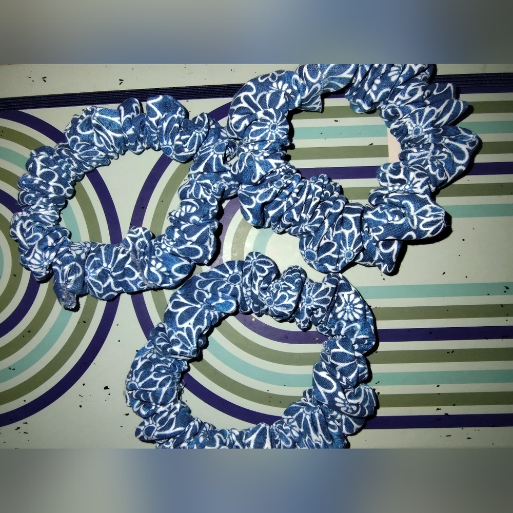 Blue Floral Hair Scrunchies